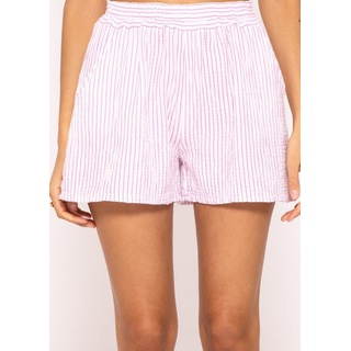 SASSYCLASSY Shorts Musselin Sommer Hose Damen Kurz mit Streifen 100 % Baumwolle (Musselin), atmungsaktiv, sehr leicht, Made in Italy rot|weiß S