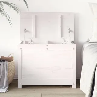 Homgoday Truhe mit viel Stauraum Aufbewahrungstruhe mit Deckel Aufbewahrungsbox Holztruhen für Flur Wohnzimmer Schlafzimmer Weiß 60x32x45,5 cm Massivholz Kiefer