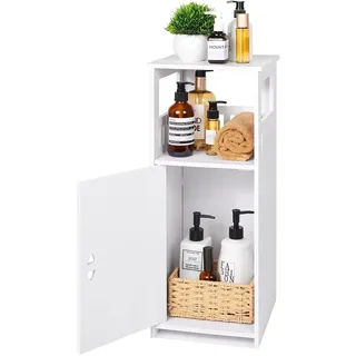 Danesso Hausware Schmaler Badezimmerschrank Weiß – Freistehender Badschrank mit Tür und offenen Fächern, platzsparender Organizer für Bad, Küche und Wohnzimmer