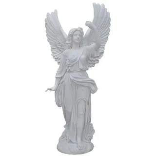 Casa Padrino Luxus Jugendstil Marmor Deko Skulptur Engel Weiß H. 215 cm - Prunkvolle Garten Marmor Deko Figur - Barock & Jugendstil Garten Marmor Deko Accessoires - Edel & Prunkvoll