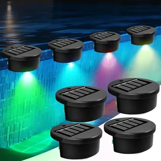 Yeehliny Poolbeleuchtung Solar, 4 Stück LED Teichbeleuchtung Wasserdichte Pool Licht Treppenlicht Solarlampen für Außen Garten Solarleuchten für Balkon Deko, Garten, Zaun, Treppen, Wand (Farblicht)