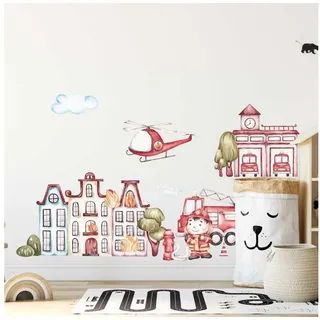 WANDKIND Wandtattoo Feuerwehr Helikopter Auto V395, Wieder ablösbar 130 cm x 130 cm
