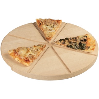 LAUBLUST Pizzabrett aus Holz - Runder Pizzateller mit 8 Schneiderillen & Griffmulden - ca. 30x30x2cm, Buche Natur FSC®