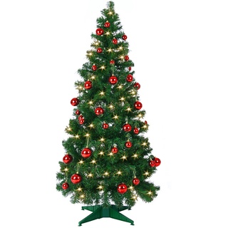 Casaria Pop-Up Weihnachtsbaum 180cm inkl. Lichterkette und 52 rote Weihnachtskugeln