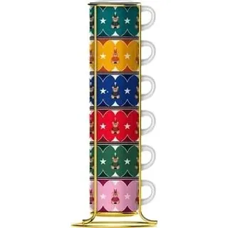 Bialetti Joyful Memories Set aus 6 stapelbaren Espressotassen, Porzellan, 60 cl