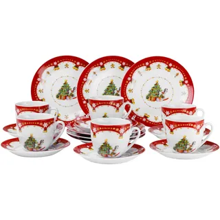 Van Well Kaffeeservice Weihnachtszauber 18-tlg. für 6 Personen – festliches Porzellan-Kaffeeset mit Weihnachtsdekor spülmaschinen- & mikrowellengeeignet