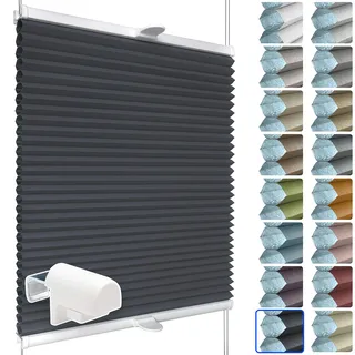 SchattenFreude Waben-Plissee nach Maß für Fenster | 100% verdunkelnd/Blackout | Mit Klemm-Haltern | Klemmfix ohne Bohren | Dunkelanthrazit (Weiße Rückseite), Breite: 20-50cm x Höhe: 150-220cm
