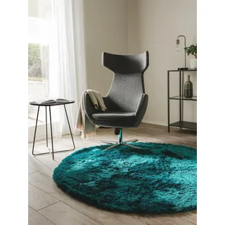 benuta Nest Hochflorteppich Whisper - Türkis rund 160 cm - Kuschelig Weicher Teppich für Schlaf- und Wohnzimmer - Pflegeleicht - Fußbodenheizung Geeignet