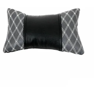 KFZ Auto Kopfstütze Sitzkissen Nackenstütze Textil & Leder 8x30 cm (Schwarz Grau)