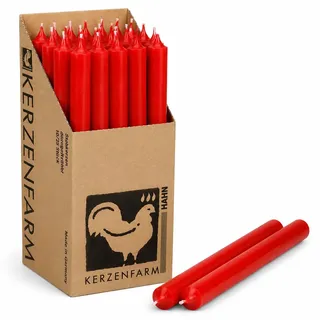 Extra lange Stabkerzen Rot – 25 cm (250 mm) – Ø 2,2 cm – durchgefärbt & tropffrei – Made in Germany – Kerzenfarm Hahn – 12 Std. Brenndauer – wählbar 10 oder 25 Stück (10, Rot)