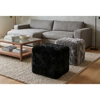 KUHFELL online & NOMAD Hocker Hocker Ottomane Sitzwürfel Pouf echtes Lammfell 40x40x40 cm kurzwollig, Einzelstück, Naturprodukt, Weich, Schmutzabweisend, Pflegeleicht schwarz
