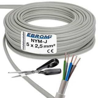 EBROM NYM-J 5x2,5 mm2 Mantelleitung Installationskabel grau - Länge: 5 m