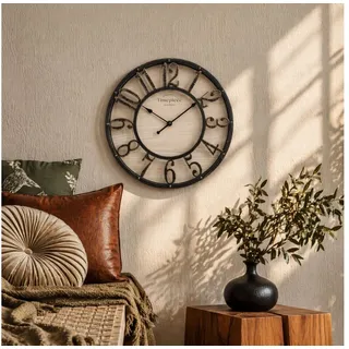 K&L Wall Art Wanduhr Industrielle Wanduhren Vintage Holzuhr Metall Optik (große XL Steampunk Uhr) beige 50 cm x 50 cm