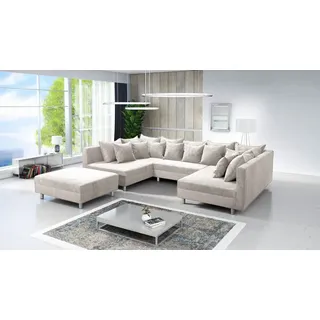 Küchen-Preisbombe Kuechen-preisbombe Wohnlandschaft Sofa Couch Ecksofa Eckcouch in Cordstoff beige Minsk XXL + Hocker