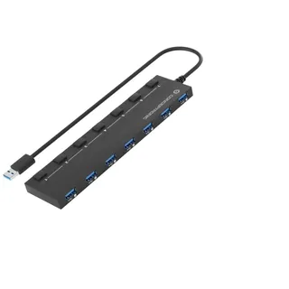 Conceptronic HUBBIES19BP 7-Port-USB 3.0-Hub mit Netzteil, 90 cm Kabel, einzelner Netzschalter, USB 3.2 Gen 1