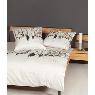 Janine Bettwäsche 135x200cm + 80x80cm modern Art - weicher Bettbezug aus Mako Satin - mit Reißverschluss - 100% Baumwolle - Öko-Tex - naturell
