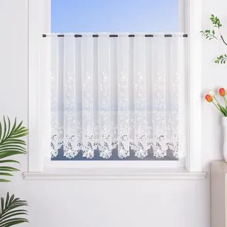 HeichkelL Scheibengardine Voile Kurzstore Hohl Stickerei Vorhang Durchstangenzug Gardine Küche Tür Korridor Gardine Creme 1 Stück HöhexBreite 75x150cm