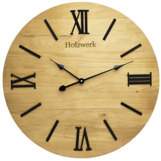 Holzwerk Wanduhr, Beige, Holz, Metall, Holz Optik, Rund, 60x60x3.2 cm, 3D-Zahlen, Dekoration, Uhren, Wanduhren