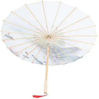 Ölpapier Regenschirm Grün mit Holz und Stoff für Fotos und Bühne | Chinesischer Stil, Ölgemälde Design, 1 Stück, als Requisite und Deko für Zuhause oder Auftritt Zufällige Farbe