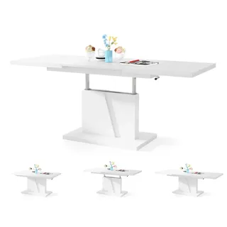 Moderner Esszimmertisch Grand - Esstisch - bis 180cm ausziehbar – höhenverstellbar - Küchentisch - Kitchen Table - 120x70cm - 05 - Weiß