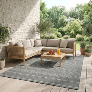Mia ́s Teppiche Denver robuster Outdoor Teppich, modern, Wetterfest & UV-beständig, für Balkon, Terrasse und Wintergarten, flach, auch für Küche oder Esszimmer, Grau, 300 x 400 cm