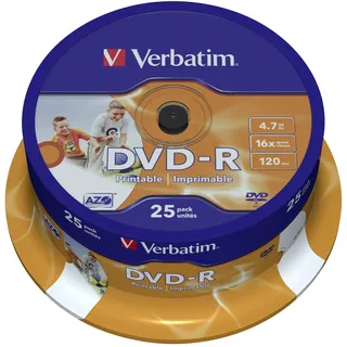 Verbatim DVD-R 4,7GB 16x bedruckbar 25er Spindel