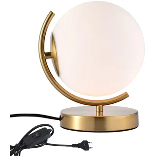 Alighting Tischlampe Gold, Opalglas Kugelleuchte Innen, Nachttischlampe Kugel Vintage Tischleuchte für Schlafzimmer, Wohnzimmer, E14