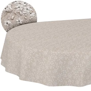 ANRO Tischdecke Stoff Oval 180 x 140 cm Beige