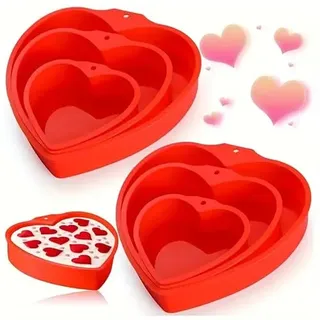 3PCS Silikon Herzbackform,Kuchenform Herz,Silikon Kuchenform Groß, Mittel, Klein Antihaft,Herz Silikonform für Kuchen Pudding und Gelee zu Schaffen,Rot