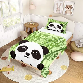 Morbuy Panda Bettwäsche-Sets 2 Teilig, Mikrofaser Bettbezug 90x190 cm mit Reißverschluss + 1 Kissenbezüge 50x75 cm
