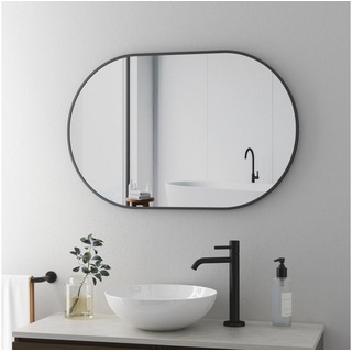 Boromal Badspiegel Rund Bogen Spiegel Wandspiegel Schwarz 50x80cm mit Alu Rahmen (Badezimmerspiegel 80x50cm, 5mm HD spiegel, mit Sicherheitsfolie), 2 Installationsmethoden 80 cm x 50 cm