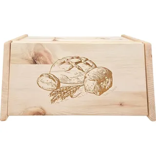 Metallfreie Brotbox mit Klappe und Gravur aus Zirbenholz Massiv Brotkasten 40.10-047 - Naturbelassen
