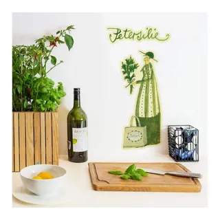 K&L Wall Art Wandtattoo Wandtattoo Kunstdruck Leffler Märchen Küche Kräuterfrau Petersilie, Wandbild selbstklebend, entfernbar grün 13 cm x 25 cm