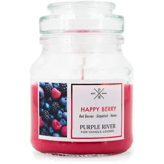 Purple River Candle Kleine Duftkerze im Glas | Happy Berry | Duftkerze Fruchtig | Kerzen lange Brenndauer bis zu 40h | Duftkerze Sojawachs | Kerzen Rot (113g)
