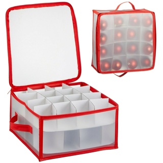 Meinposten Aufbewahrungsbox Box für 32 Weihnachtskugeln Weihnachtsdeko Kiste, Für Kugeln bis max. 6 cm Durchmesser geeignet. rot|weiß