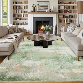 Chicnix Teppich Wohnzimmer, Großer Teppich 160x230 Waschbar Kurzflor rutschfest Weich, Moderner Abstraktem Muster Teppiche für Schlafzimmer Kinderzimmer Büro Esszimmer, Grün Gelb
