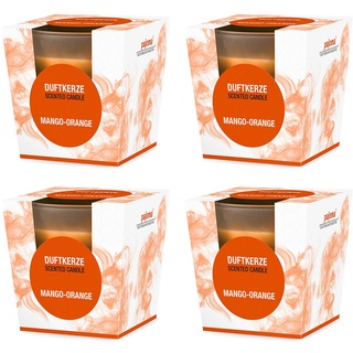 pajoma® Duftkerze 4er Set, Mango-Orange - im satinierten Glas | 4x 120g Wachsgewicht, Brenndauer: 25 Stunden, in edler Geschenkverpackung | Premium Qualität