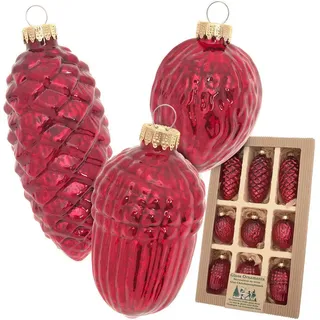 Krebs Glas Lauscha Weihnachtsornamente Zapfen und Nüsse Effektrot 9-tlg. 5cm