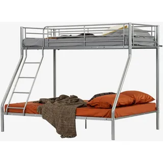 MEUBLE COSY Etagenbett für 3 Personen, aus Metall, mit Lattenrost, Bettgestell, 90 x 190 und 140 x 190 cm, für Kinder und Erwachsene, Grau