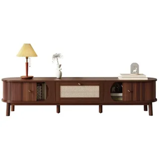 MODFU Lowboard Natürliche Aufbewahrungslösungen für ein Ambiente (Fernsehtisch,TV-Board,TV-Ständer, Wohnzimmermöbel, Fernsehschrank, 1 St., 2 Schubladen, 1 Tür), mit Türen aus Naturholz und Schubladen aus Rattan