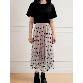 DEBAIJIA Meshrock Damen Tüllrock A-Linien-Plissee, elastischer, mit hoher Taille rosa