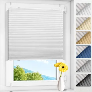 Allesin Plissee ohne Bohren Verdunkelung Klemmfix, Thermo Plisseerollo Weiß 80x210cm(BxH), Verdunklungsplissee 100% verdunkelnd & lichtundurchlässig für Fenster & Tür, Sichtschutz & Sonnenschutz