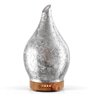 Porseme Aroma Diffuser 150ml,Handgeblasen Glas Luftbefeuchter, Ultraschall | Aromatherapie Öle Diffusor mit 7 farbigem LED Licht, Diffusor für Ätherische Öle mit Timer BPA Frei für Wohnung(Silverplated)