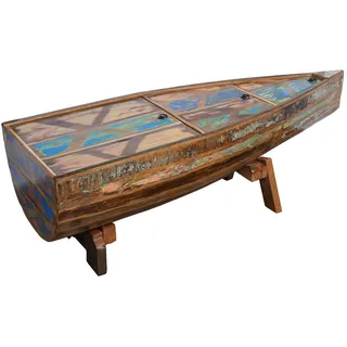 used look Vintage Altholz Boot Truhe Couchtisch Beistelltisch mehrfarbig massiv