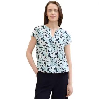 TOM TAILOR Damen Kurzarm-Bluse mit Muster , blue small floral design, 38