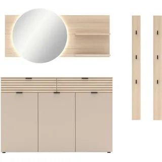 Xora Garderobe Ina, Eiche, Kaschmir, Schwarz, Holzwerkstoff, Metall, 5-teilig, 210x195x38 cm, Garderobe, Garderoben-Set & Garderoben-Serien, Garderoben-Sets