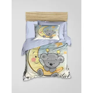 Babybettwäsche Renforcé Bettbezug-Kopfkissenbezug-Set für Baby «Teddybär und Sterne», Best Class, 100% Baumwolle, 2 teilig, 100% Renforcé Baumwolle Bettwäsche-Set mit 3D Muster blau|gelb