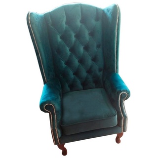 JVmoebel Ohrensessel Geflügelter Chesterfield-Sessel aus grünem Stoff im klassischen Stil grün