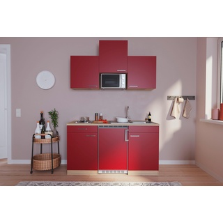 Miniküche Economy m. Geräten B: ca. 150cm Rot/Eichefarben