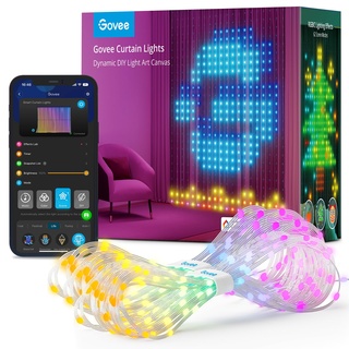 Govee Curtain Lights, 520 RGBIC LEDs Lichterkette, DIY Lichtmuster, Smart LED Vorhang 86+ Modi, IP65 Wasserfest, kompatibel mit Alexa für Zimmer, Party Deko (1,5×2m)